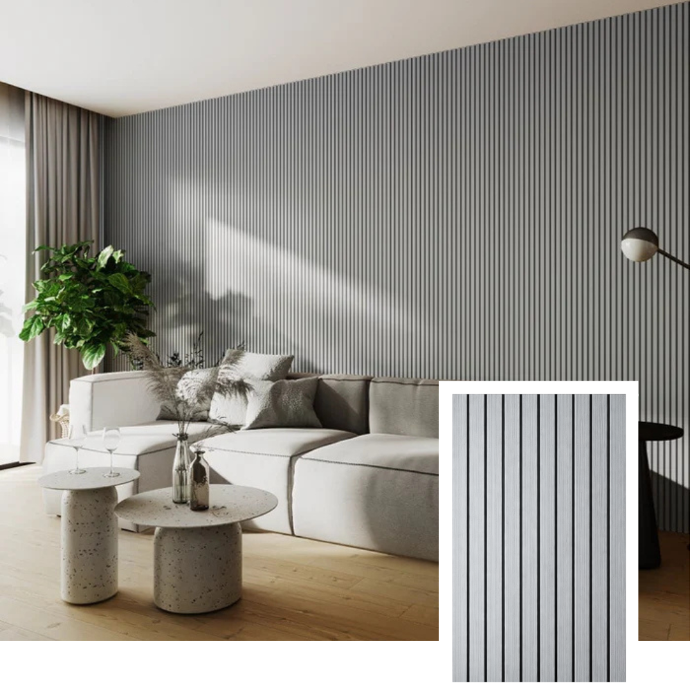 NordHem™ Premium Akustikpanel med ribbor — Naturlig ek